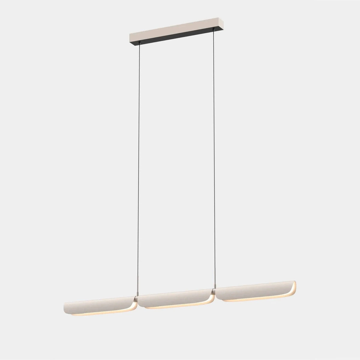 Curved shade linear LED pendant, in oatmeal