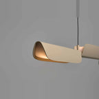Curved shade linear LED pendant, close-up of a curved shade