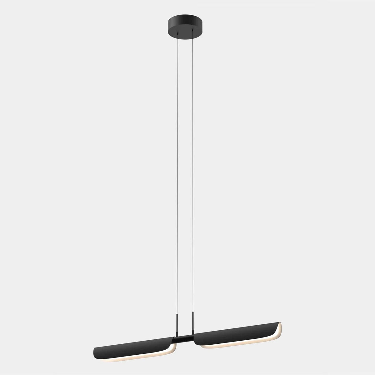 Curved shade linear LED pendant, in black