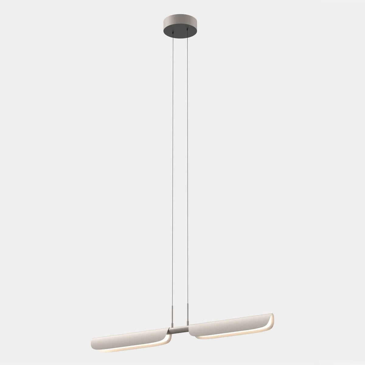 Curved shade linear LED pendant, in oatmeal