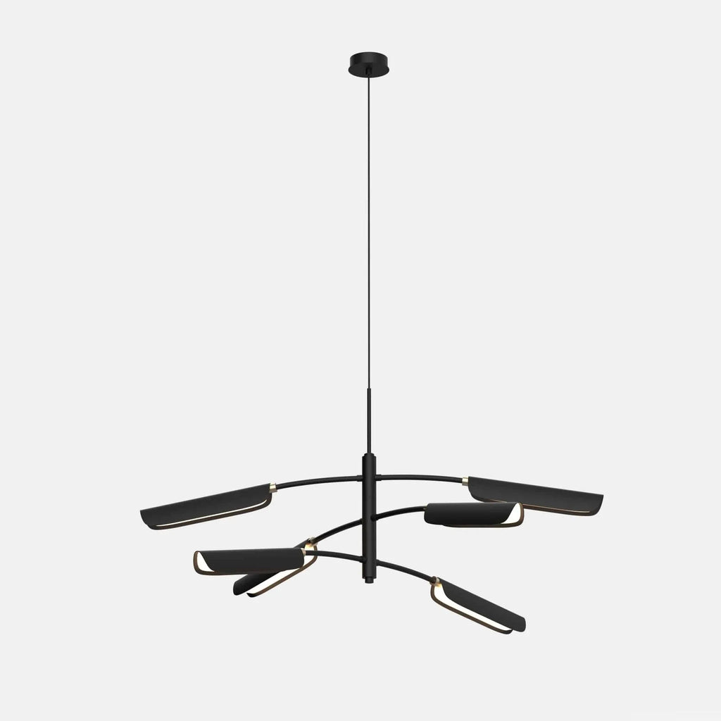 Curved shade six-arm LED pendant, in black