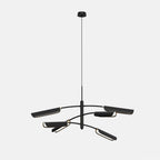Curved shade six-arm LED pendant, in black