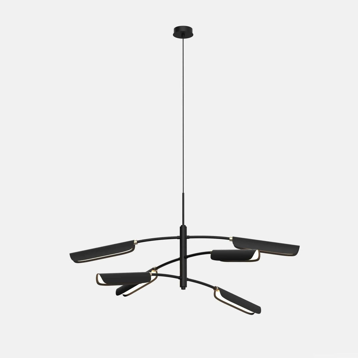 Curved shade six-arm LED pendant, in black