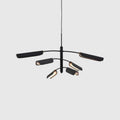 Curved shade six-arm LED pendant, in black, side view