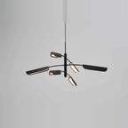 Curved shade six-arm LED pendant, lit