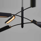 Curved shade six-arm LED pendant, close-up of the shades