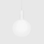 Cylinder pendant with matt white globe bulb, chalk, bulb at a pale setting