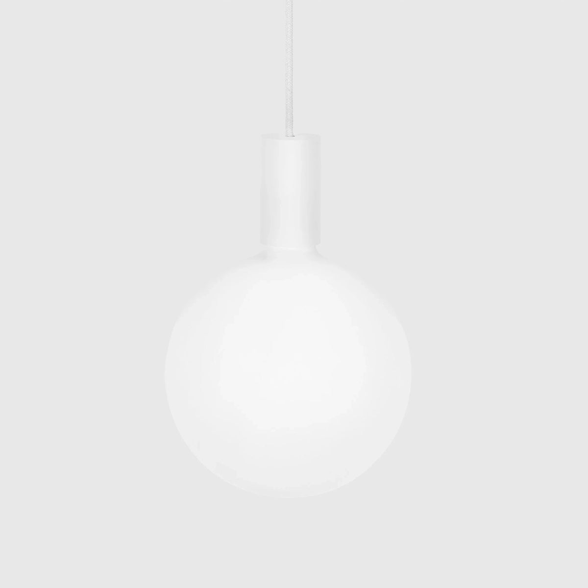 Cylinder pendant with matt white globe bulb, chalk, bulb at a pale setting