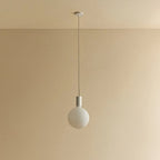 Cylinder pendant with matt white globe bulb, chalk, unlit