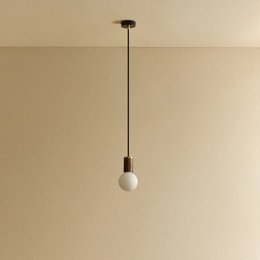 Dim-to-warm globe pendant, walnut, unlit