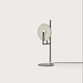 Open frame table lamp, with an alabaster disc, front view