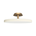 Disc LED ceiling light with brass stem, in pearl white