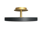 Disc LED ceiling light with brass stem, in anthracite grey