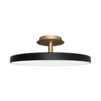 Disc LED ceiling light with brass stem, in anthracite grey
