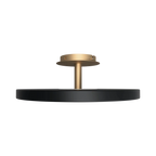 Disc LED ceiling light with brass stem, in anthracite grey
