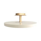 Disc LED ceiling light with brass stem, in pearl white