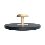 Disc LED ceiling light with brass stem, in anthracite grey