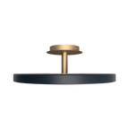 Disc LED ceiling light with brass stem, in anthracite grey