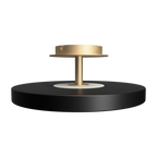 Disc LED ceiling light with brass stem, in anthracite grey