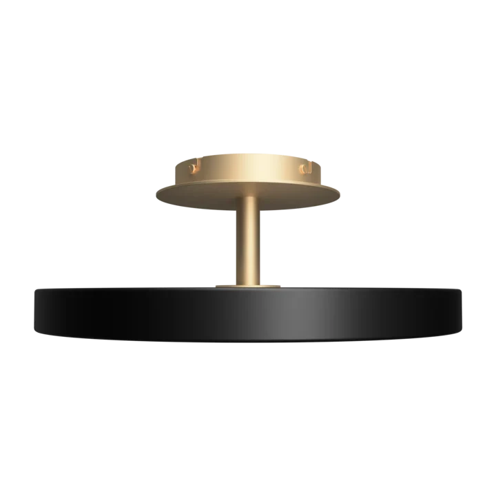 Disc LED ceiling light with brass stem, in anthracite grey