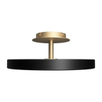 Disc LED ceiling light with brass stem, in anthracite grey