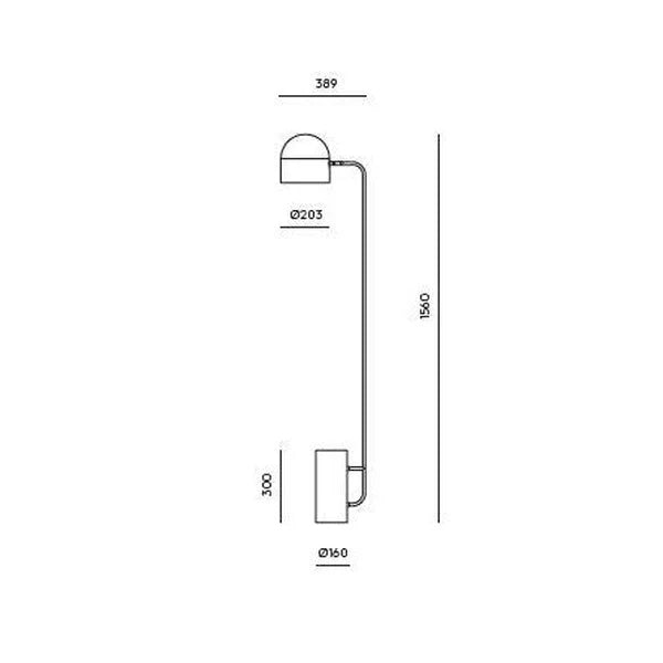 Dome shade reading floor lamp with white marble base, dimension drawing