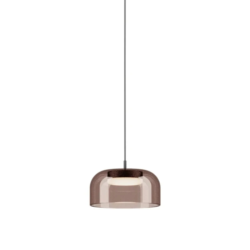 Domed glass pendant with integrated LED, smoked shade on a plain background