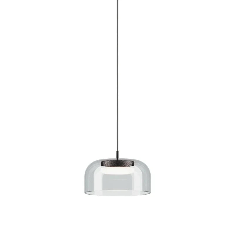 Domed glass pendant with integrated LED, clear shade on a plain background