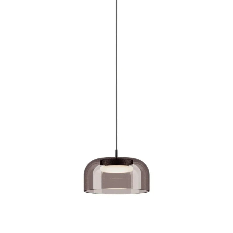 Domed glass pendant with integrated LED, smoked shade on a plain background