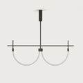 Double curved opal tube linear LED pendant, on a plain background
