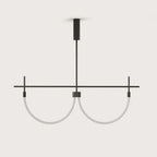 Double curved opal tube linear LED pendant, on a plain background