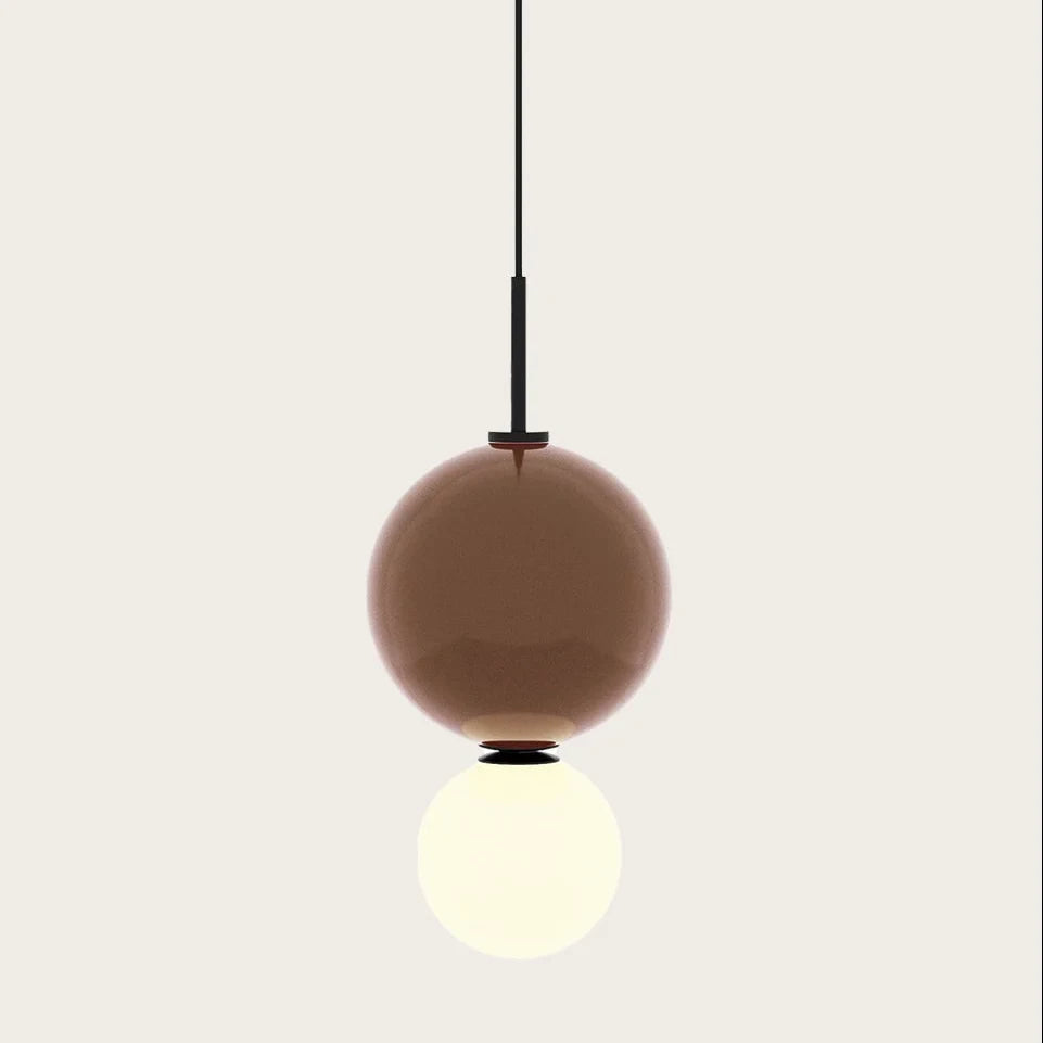 Double glass sphere pendant, in brown