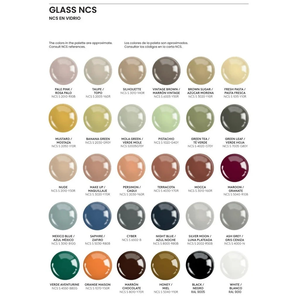 Double glass sphere pendant, glass colour chart