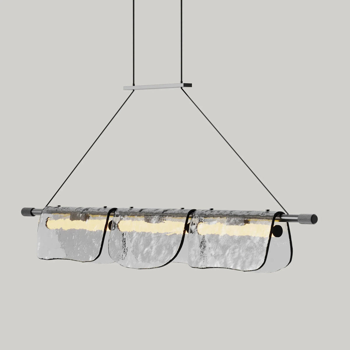 Draped glass linear LED pendant, triple version in matte black