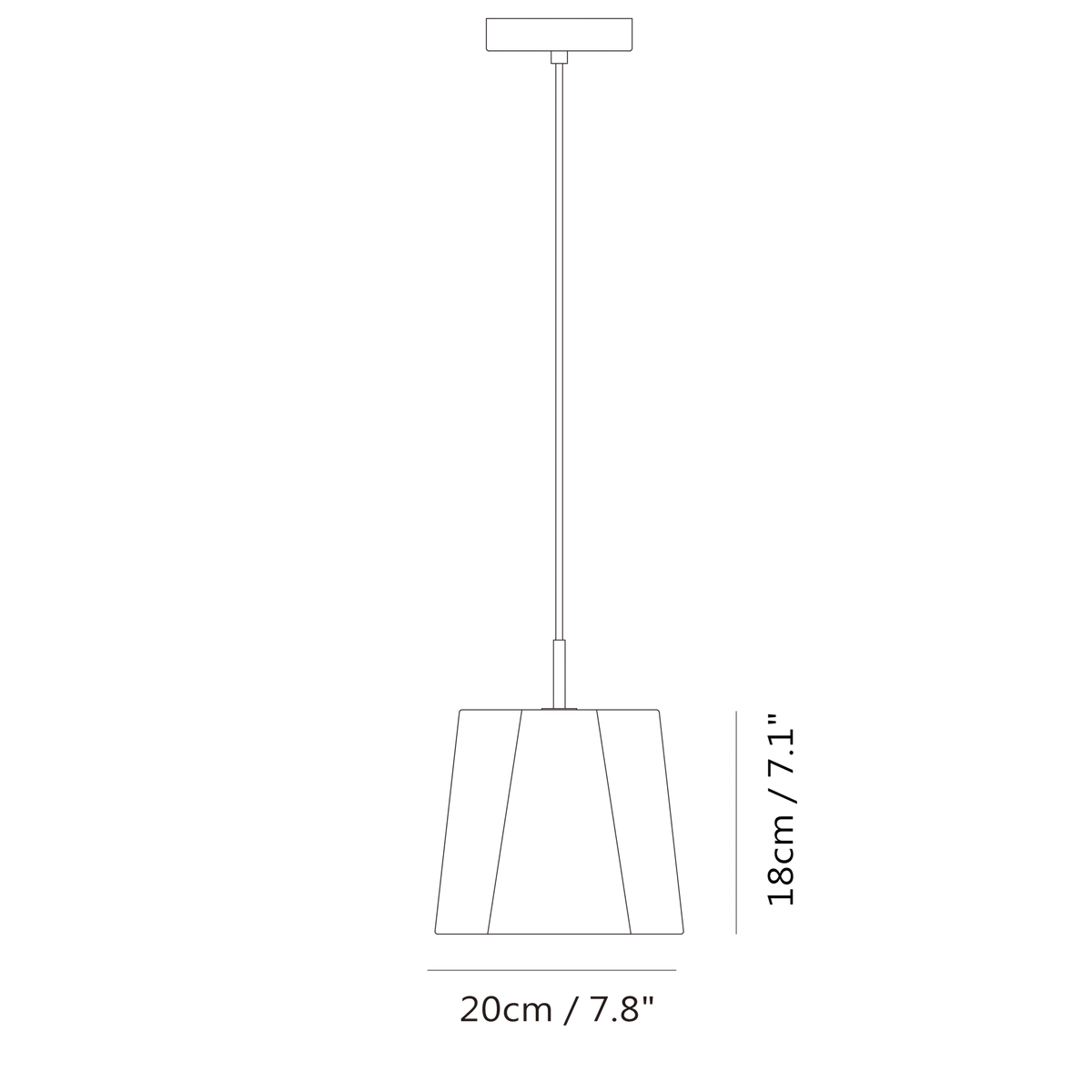 Faceted concrete pendant, dimension drawing