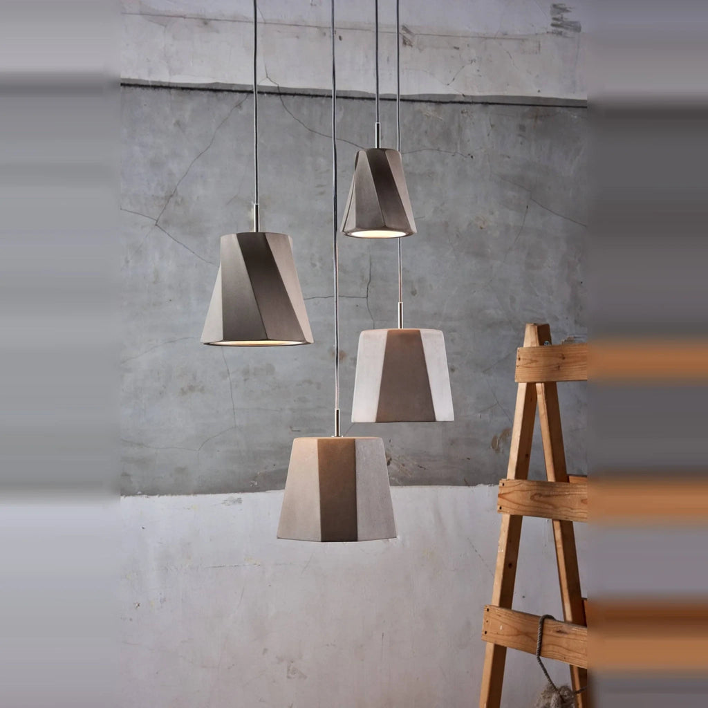 Faceted concrete pendant, cluster beside a ladder