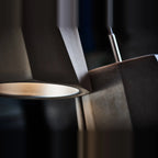 Faceted concrete pendant, close-up of the metallic interior