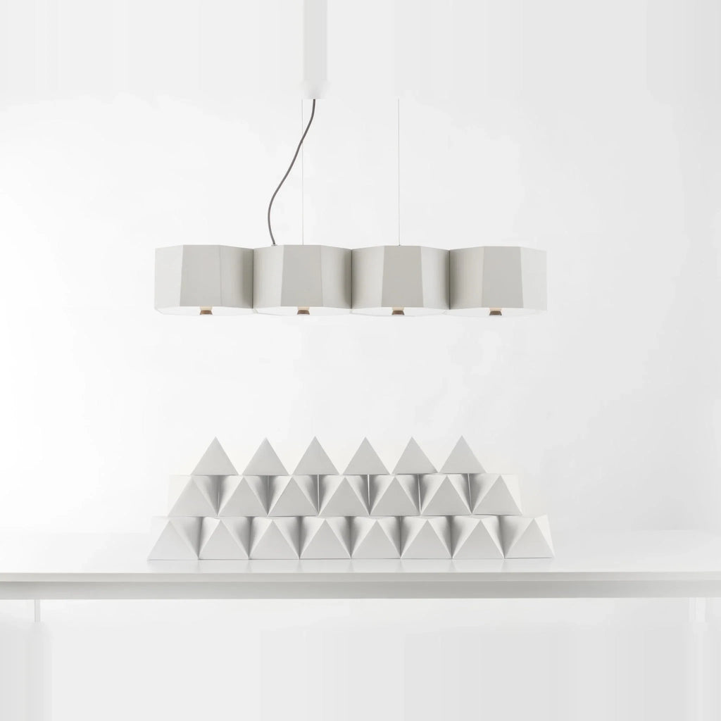Faceted metal linear pendant, in white