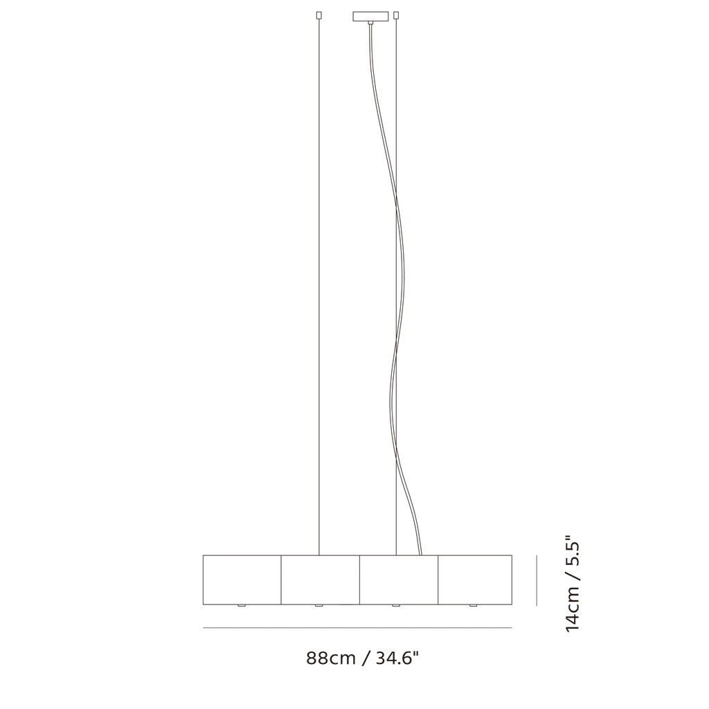 Faceted metal linear pendant, dimension drawing