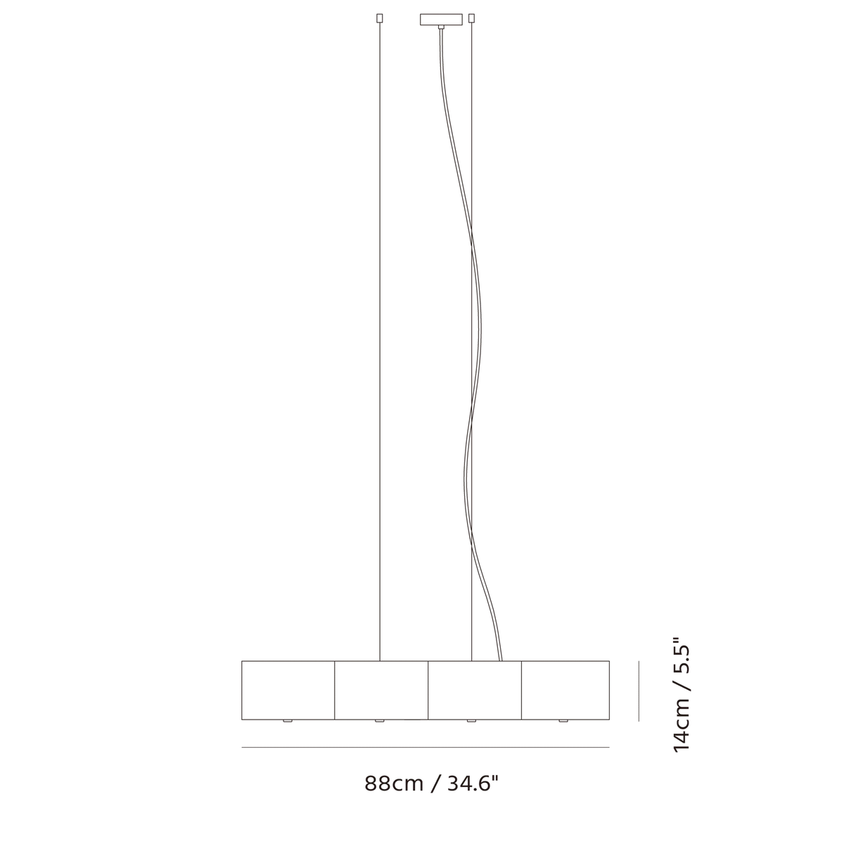 Faceted metal linear pendant, dimension drawing