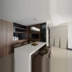 Faceted metal linear pendant, above a kitchen island