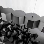 Faceted metal linear pendant, close-up of the faceted shades