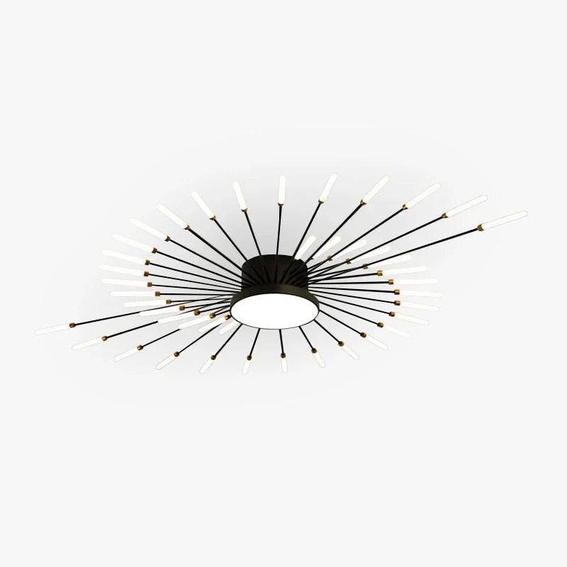 Firework LED ceiling light, in black, on a white background