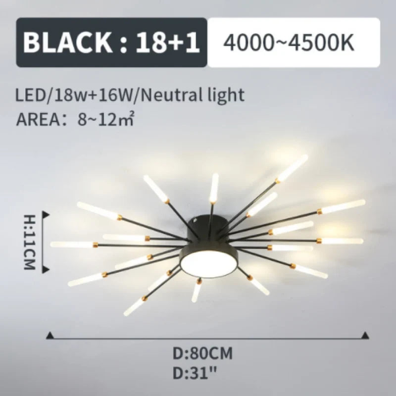 Firework LED ceiling light, black 18W size card, 80cm