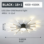 Firework LED ceiling light, black 18W size card, 80cm