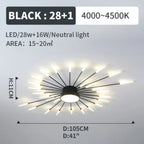 Firework LED ceiling light, black 28W size card, 105cm