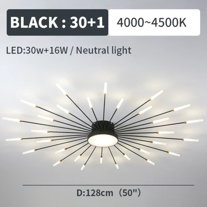Firework LED ceiling light, black 30W size card, 128cm