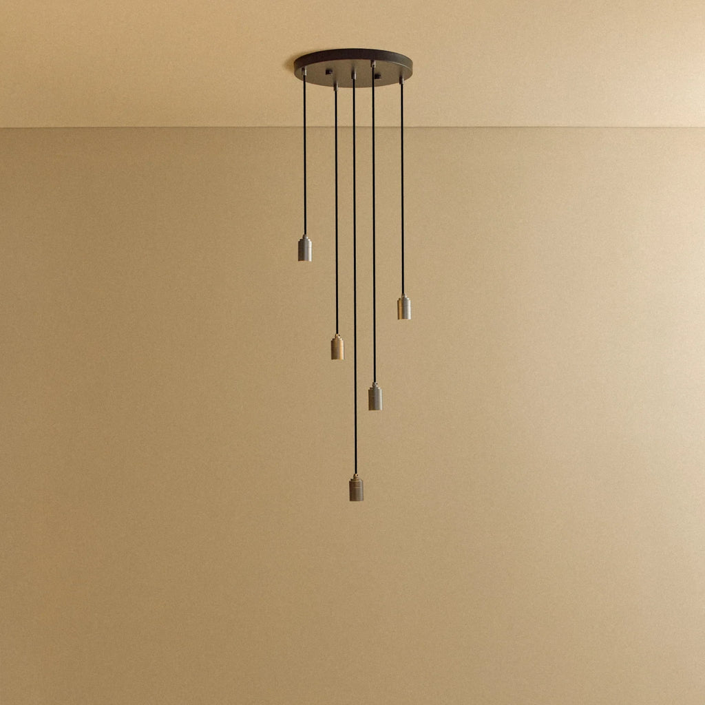 Five-drop cluster pendant, graphite, without bulbs, on a dark canopy