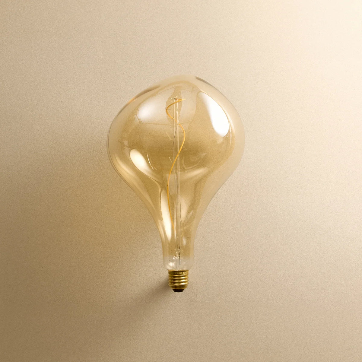 Five-drop cluster pendant with tinted sculptural bulbs, brass, tinted sculptural bulb