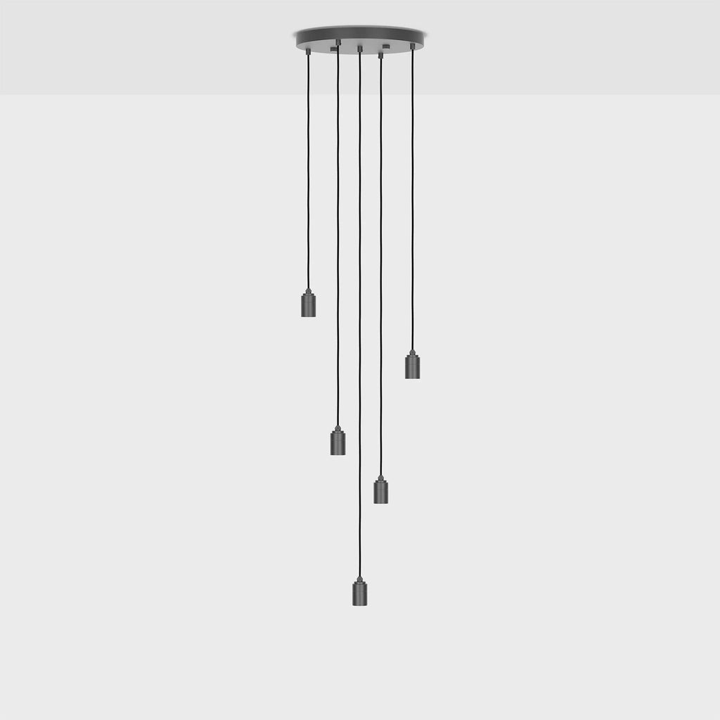 Five-drop cluster pendant with tinted sculptural bulbs, graphite, without bulbs